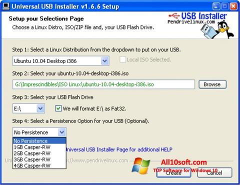 Petikan skrin Universal USB Installer untuk Windows 10
