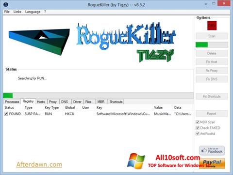 Petikan skrin RogueKiller untuk Windows 10