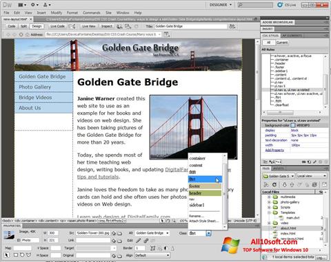 Petikan skrin Adobe Dreamweaver untuk Windows 10