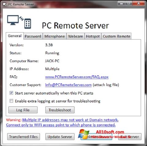Petikan skrin PC Remote Server untuk Windows 10
