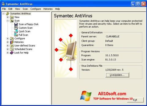 Petikan skrin Symantec Antivirus untuk Windows 10
