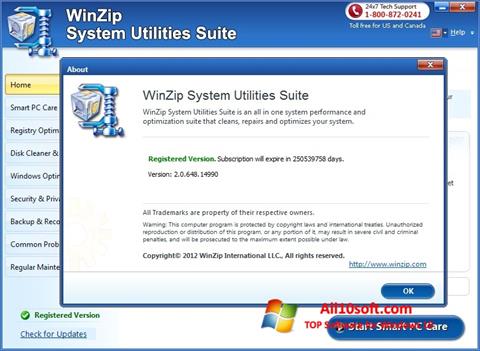 Petikan skrin WinZip System Utilities Suite untuk Windows 10