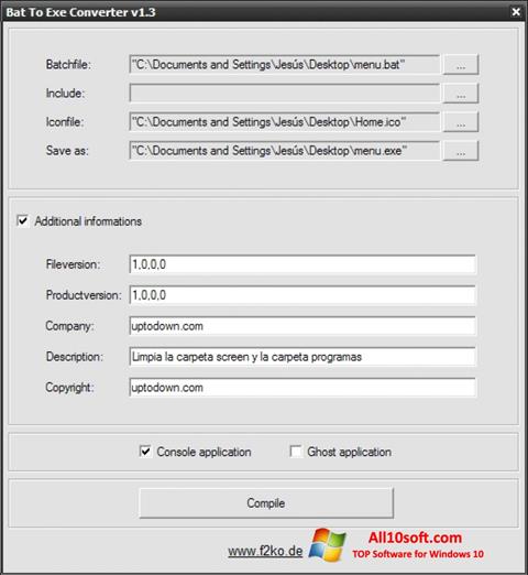 Petikan skrin Bat To Exe Converter untuk Windows 10