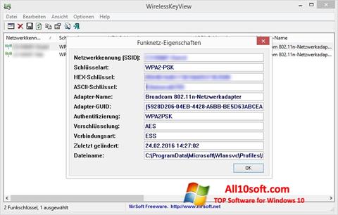 Petikan skrin WirelessKeyView untuk Windows 10