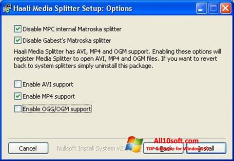 Petikan skrin Haali Media Splitter untuk Windows 10
