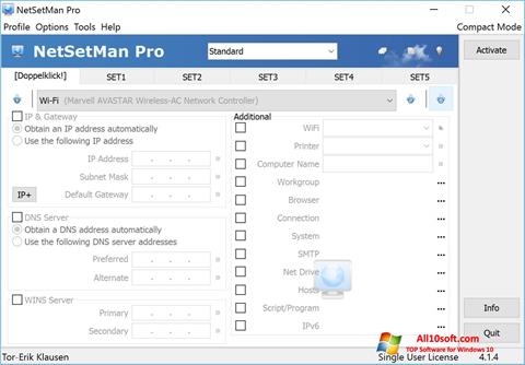 Petikan skrin NetSetMan untuk Windows 10