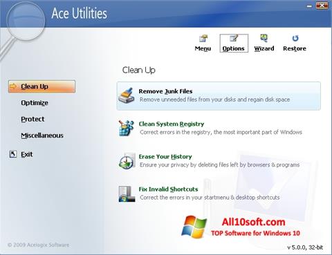 Petikan skrin Ace Utilities untuk Windows 10