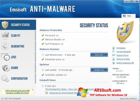 Petikan skrin Emsisoft Anti-Malware untuk Windows 10