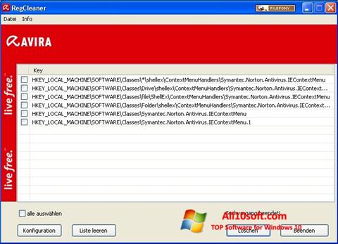 Petikan skrin Avira Registry Cleaner untuk Windows 10