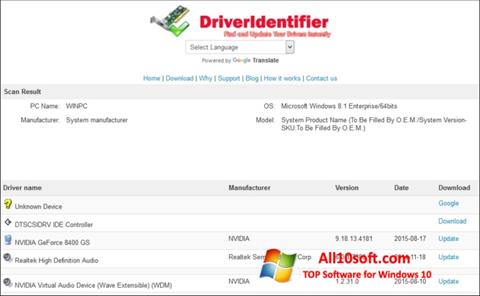 Petikan skrin Driver Identifier untuk Windows 10