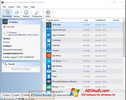 Petikan skrin Uninstall Tool untuk Windows 10