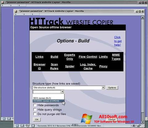 Petikan skrin HTTrack Website Copier untuk Windows 10