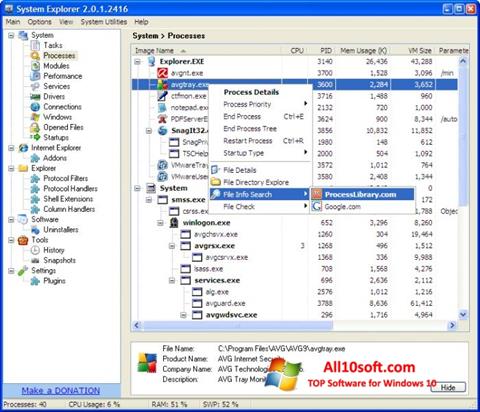 Petikan skrin System Explorer untuk Windows 10
