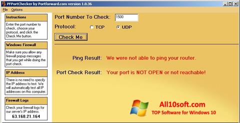 Petikan skrin PFPortChecker untuk Windows 10