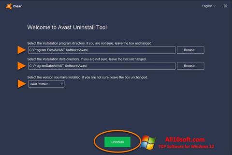 Petikan skrin Avast Uninstall Utility untuk Windows 10