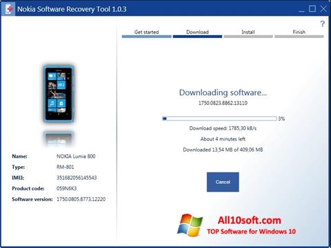 Petikan skrin Nokia Software Recovery Tool untuk Windows 10