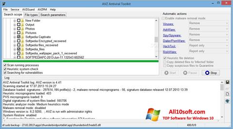 Petikan skrin AVZ untuk Windows 10