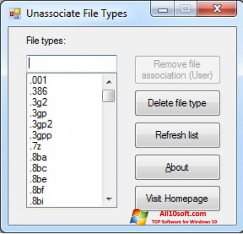 Petikan skrin Unassociate File Types untuk Windows 10