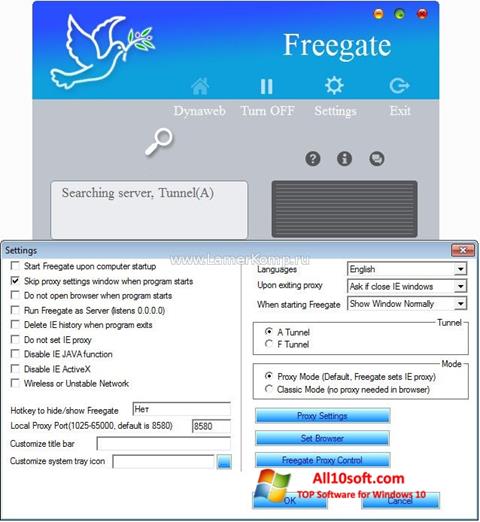Petikan skrin Freegate untuk Windows 10
