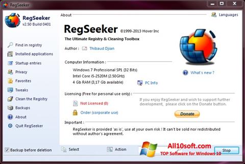 Petikan skrin RegSeeker untuk Windows 10