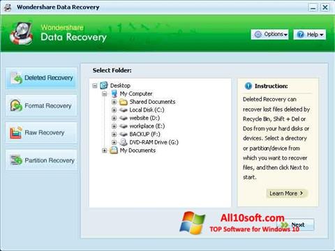 Petikan skrin Wondershare Data Recovery untuk Windows 10