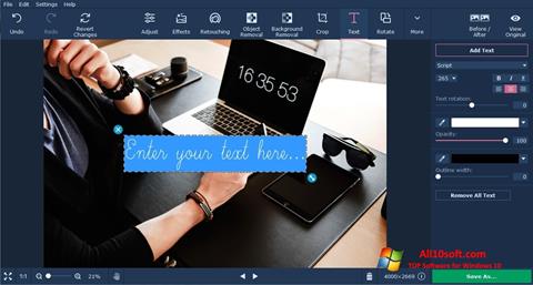 Petikan skrin Movavi Photo Editor untuk Windows 10