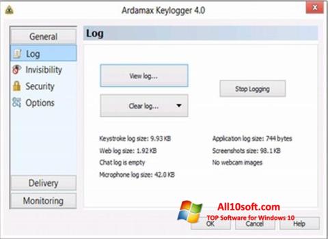 Petikan skrin Ardamax Keylogger untuk Windows 10