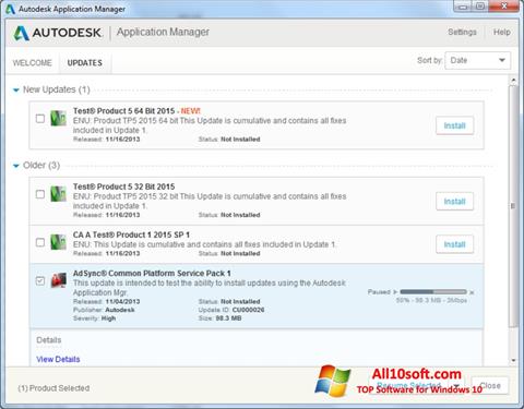 Petikan skrin Autodesk Application Manager untuk Windows 10