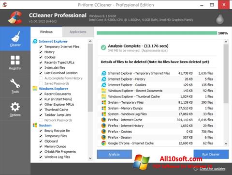 Petikan skrin CCleaner untuk Windows 10