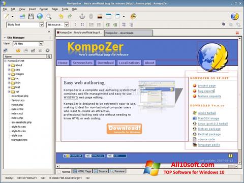 Petikan skrin KompoZer untuk Windows 10