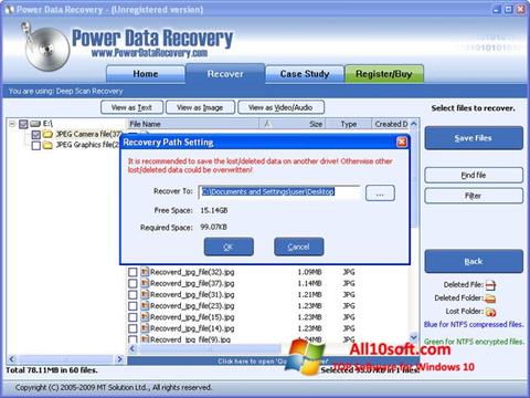 Petikan skrin Power Data Recovery untuk Windows 10