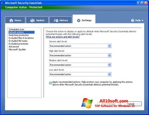 Petikan skrin Microsoft Security Essentials untuk Windows 10