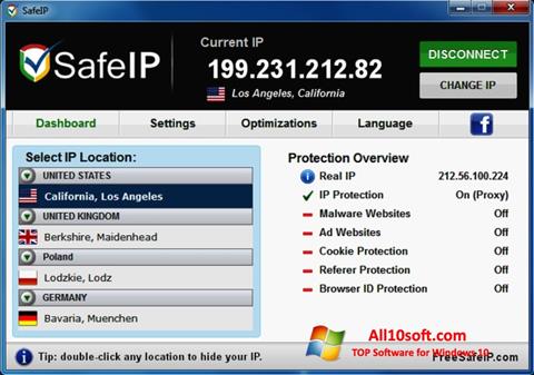 Petikan skrin SafeIP untuk Windows 10
