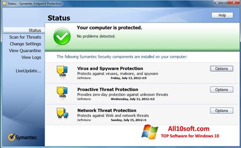 Petikan skrin Symantec Endpoint Protection untuk Windows 10