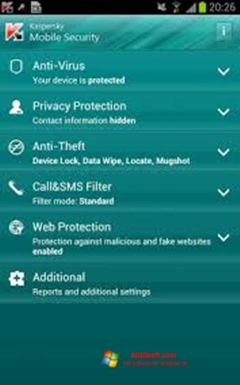 Petikan skrin Kaspersky Mobile Security untuk Windows 10