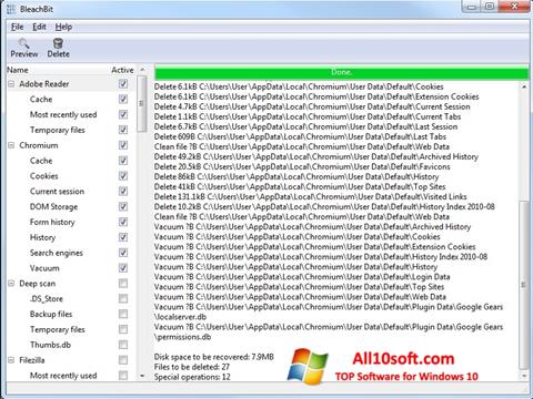 Petikan skrin BleachBit untuk Windows 10