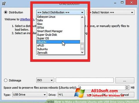 Petikan skrin UNetbootin untuk Windows 10