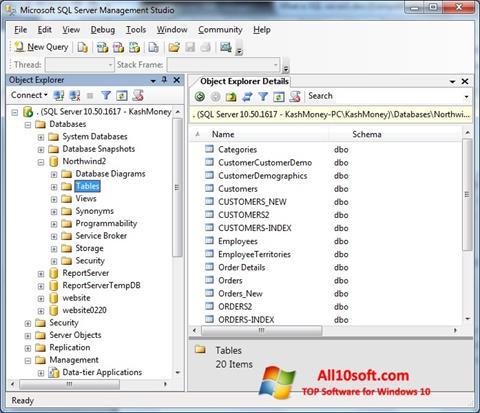 Petikan skrin Microsoft SQL Server untuk Windows 10